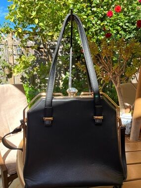 Classic Black Structured Tote Bag with Gold Trim